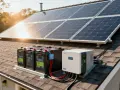 Panele słoneczne na dachu, obok akumulatorów i falownika, tworzą niezależny system energetyczny.