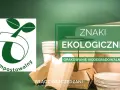 Ekologiczne opakowania biodegradowalne, kubeczki i pudełka z papieru. Znak "kompostowalny" i hasło "Włącz oszczędzanie".