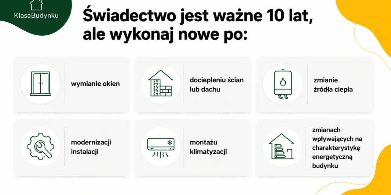 Kto wystawia świadectwo energetyczne? Nowe po wymianie okien, dociepleniu, zmianie źródła ciepła, modernizacji instalacji, montażu klimatyzacji lub zmianach wpływajacych na charakterystykę energetyczną budynku.