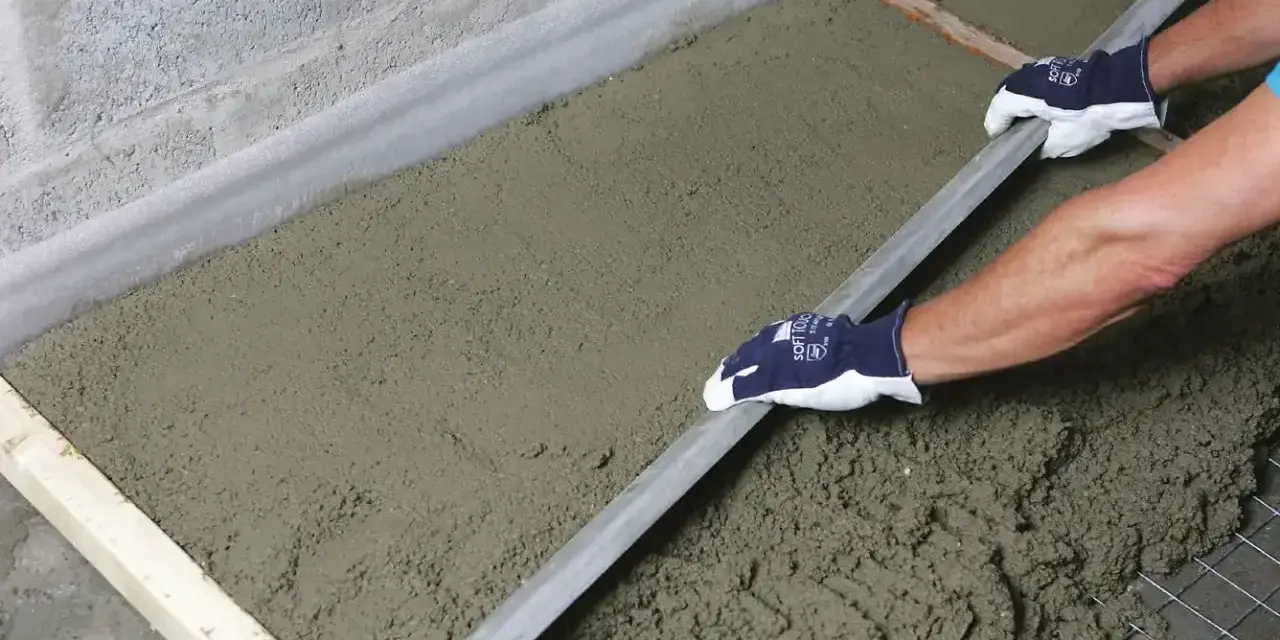 Równanie świeżego betonu na styropianie. Uważaj na wady styrobetonu, jak nierówności czy pęknięcia.
