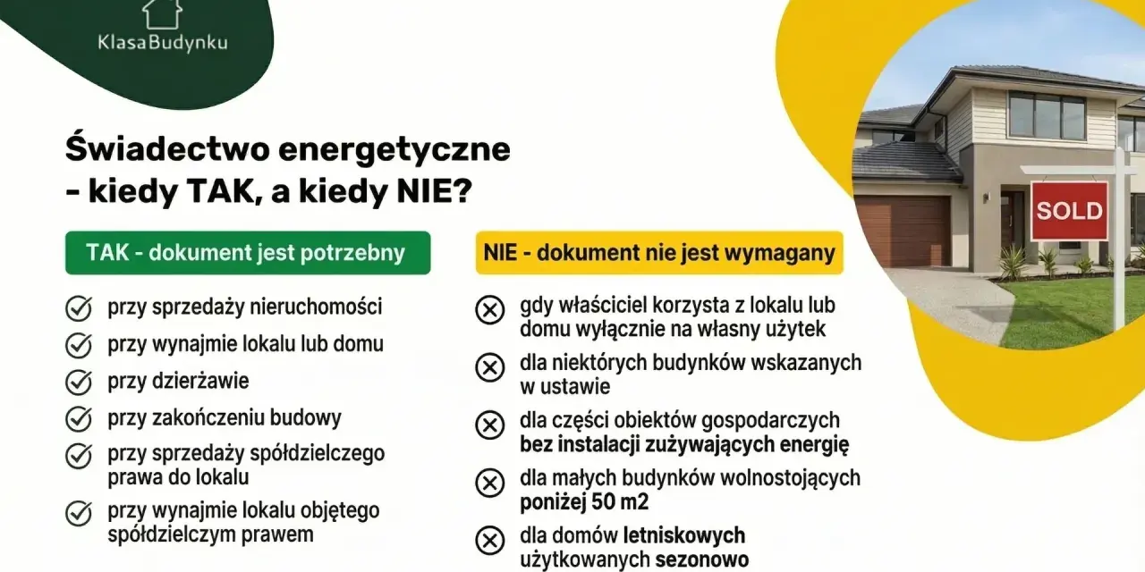 Kiedy nie trzeba świadectwa charakterystyki energetycznej? Gdy dom jest dla własnego użytku, mały, letniskowy lub to obiekt gospodarczy bez instalacji.