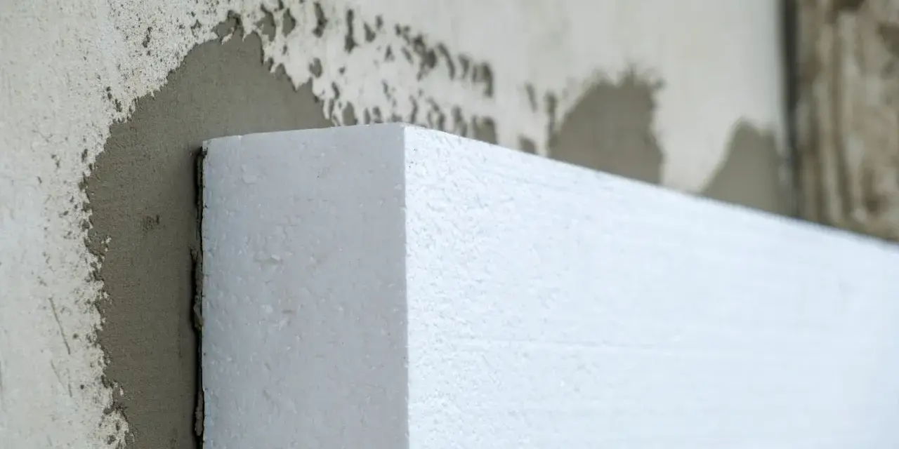 Biały styropian przyklejany do ściany. Materiał izolacyjny, który pomoże w ociepleniu domu, a nie styrobeton.