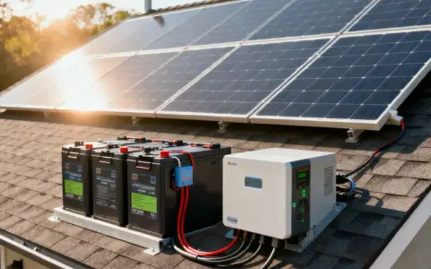 Panele słoneczne na dachu, obok akumulatorów i falownika, tworzą niezależny system energetyczny.