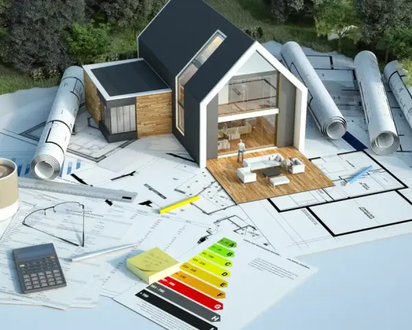 Projekt domu z nowoczesną termoizolacją budynku, plany, kalkulator i certyfikat energetyczny.
