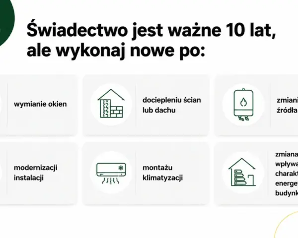 Kto wystawia świadectwo energetyczne? Nowe po wymianie okien, dociepleniu, zmianie źródła ciepła, modernizacji instalacji, montażu klimatyzacji lub zmianach wpływajacych na charakterystykę energetyczną budynku.