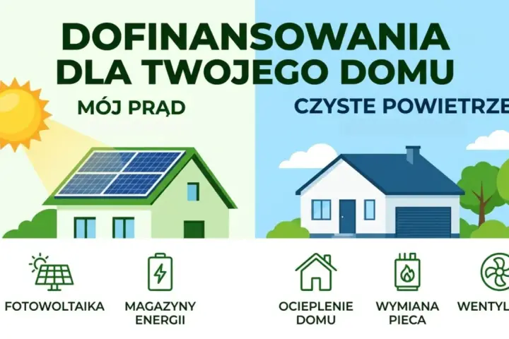 Dofinansowanie domu: mój prąd z fotowoltaiki i czyste powietrze dzięki ociepleniu i wentylacji.