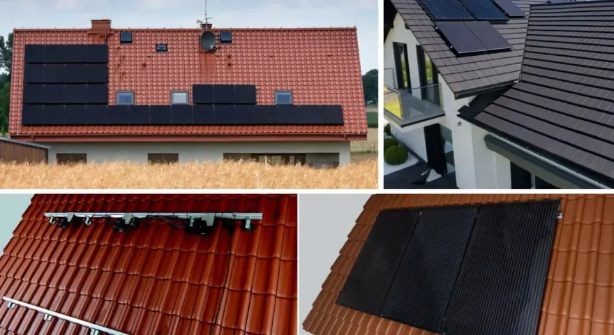 Panele fotowoltaiczne na dachach domów, od tradycyjnych po nowoczesne, zbierają energię słoneczną.