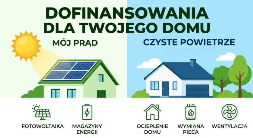 Dofinansowanie domu: mój prąd z fotowoltaiki i czyste powietrze dzięki ociepleniu i wentylacji.
