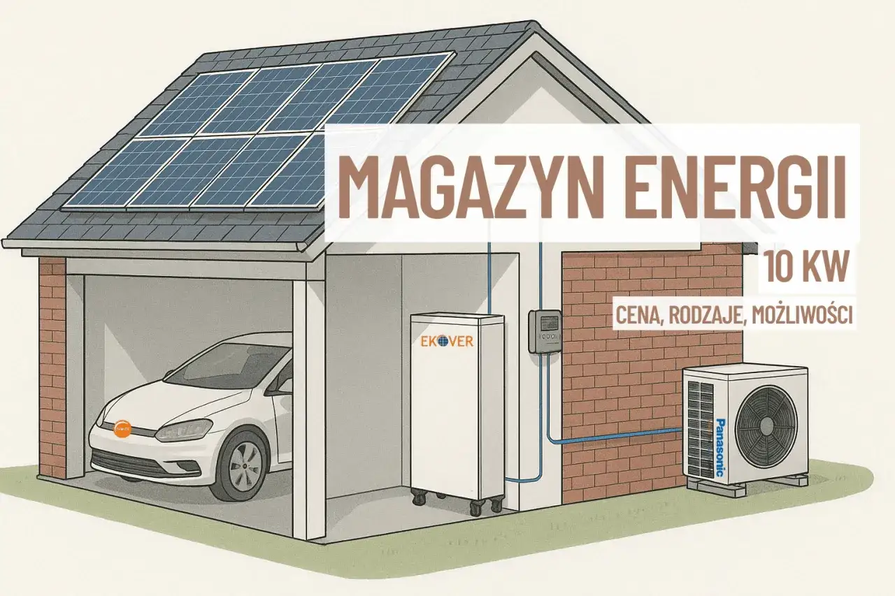 Dom z panelami słonecznymi, samochodem elektrycznym i magazynem energii. Rozwiązanie dla magazynowania energii elektrycznej w domu.