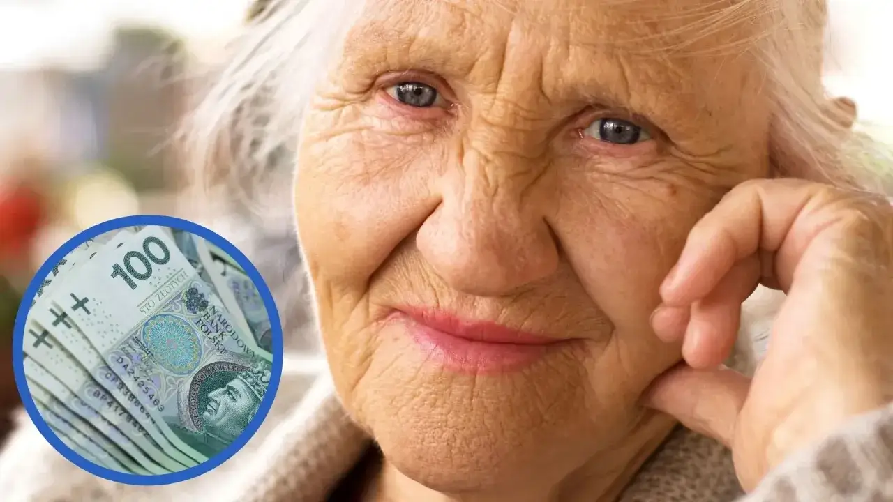 Uśmiechnięta starsza pani z banknotami 100 zł. Wniosek o zniżki na prąd dla emerytów może pomóc w oszczędzaniu.